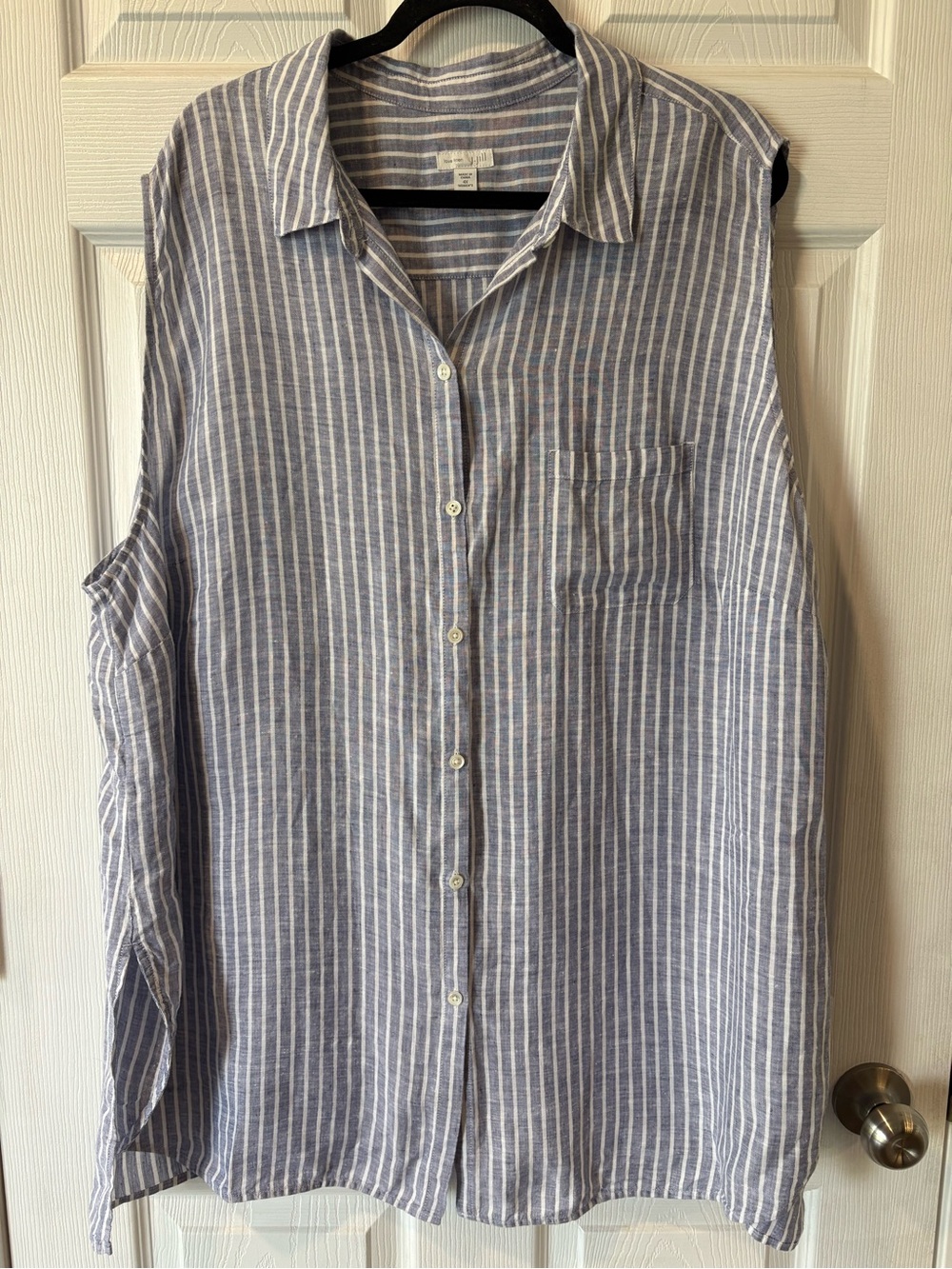 J. Jill Love Linen Blue and White Vertical Stripe Button-Down Shirt Size 4X